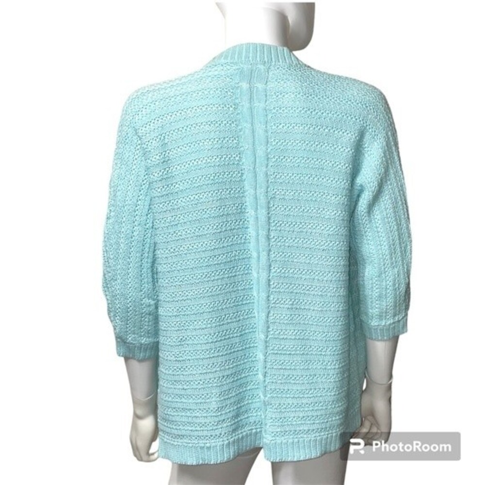 Chico's Aqua Blue Open Front Crochet Knit Cardigan Size Chico's 1 - Picture 3 of 9